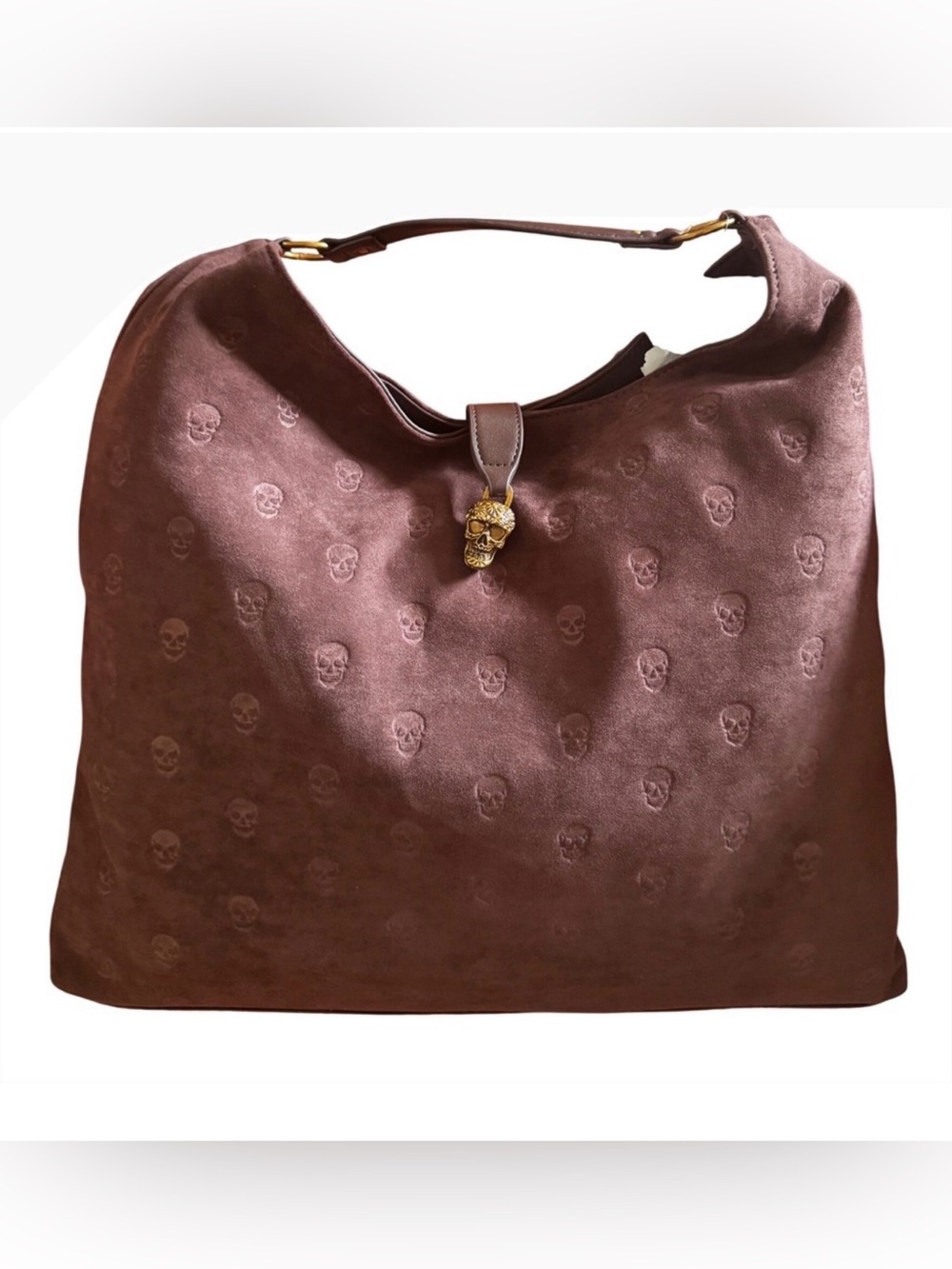 *NWT* Betsey Johnson Brown Suede Skull-Embossed Hobo Shoulder Bag